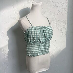 NWT American Eagle Gingham Smocked Crop Top Sage Green Cottagecore Fairycore M